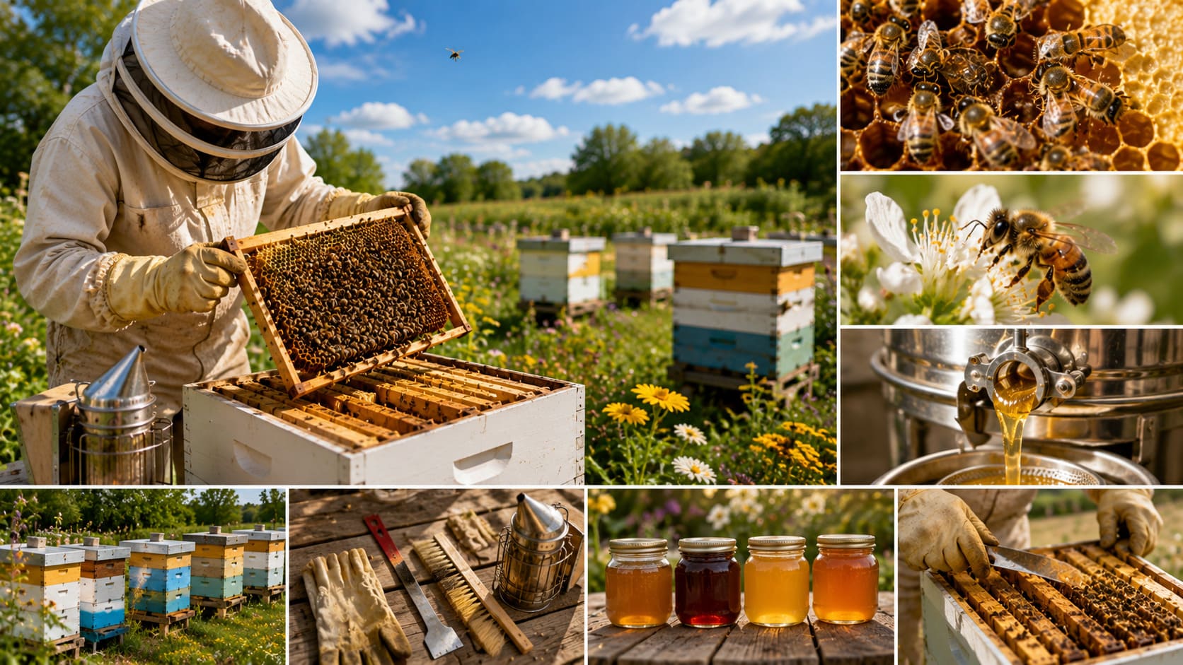 Beekeeper inspecting a frame of honey bees